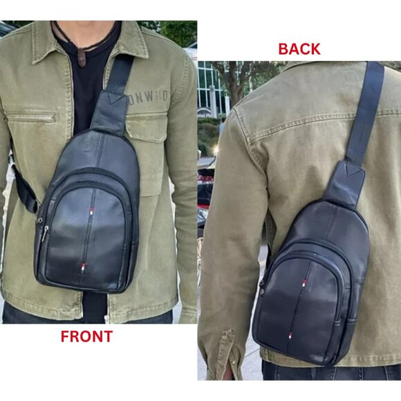 Travel Genuine Leather Crossbody Bag Backpack Sling Shoulder Bag - Picture 6 of 11